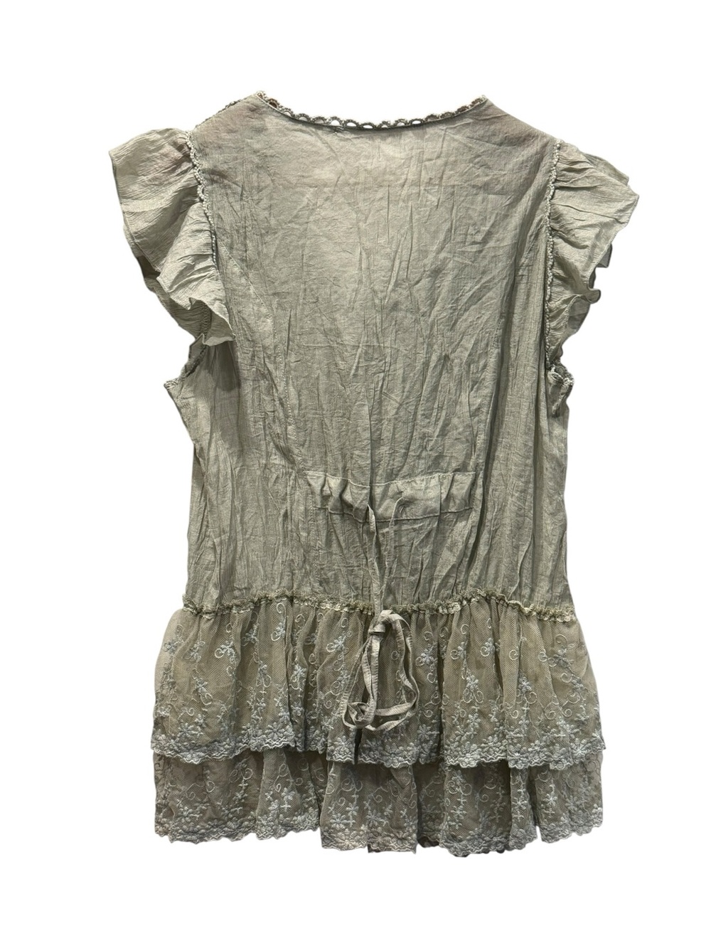 Pretty Angel Linen Sage Green Crochet Lace Peplum Blouse XL Boho Fairycore Top - Picture 2 of 7